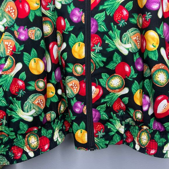 Vintage All Over Veggie Print Bomber Jacket Women's L Pockets Cotton Made in USA - Picture 5 of 13